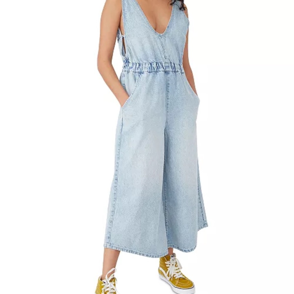 Free People Light Blue Denim Jumpsuit